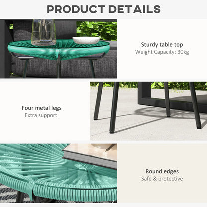 Round Outdoor Rattan Side Table, Tempered Glass Top, Light Green Patio Side Tables at Gallery Canada