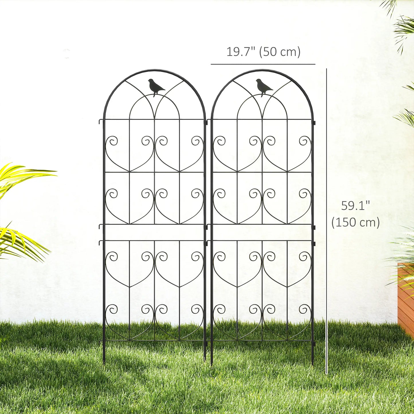 Metal Garden Trellis Set, Bird Design, 150 x 50 cm, Black Plant Stands at Gallery Canada