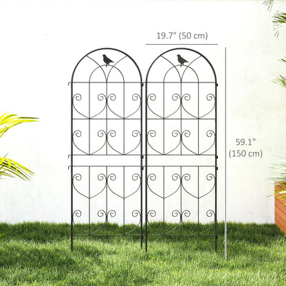 Metal Garden Trellis Set, Bird Design, 150 x 50 cm, Black Plant Stands at Gallery Canada