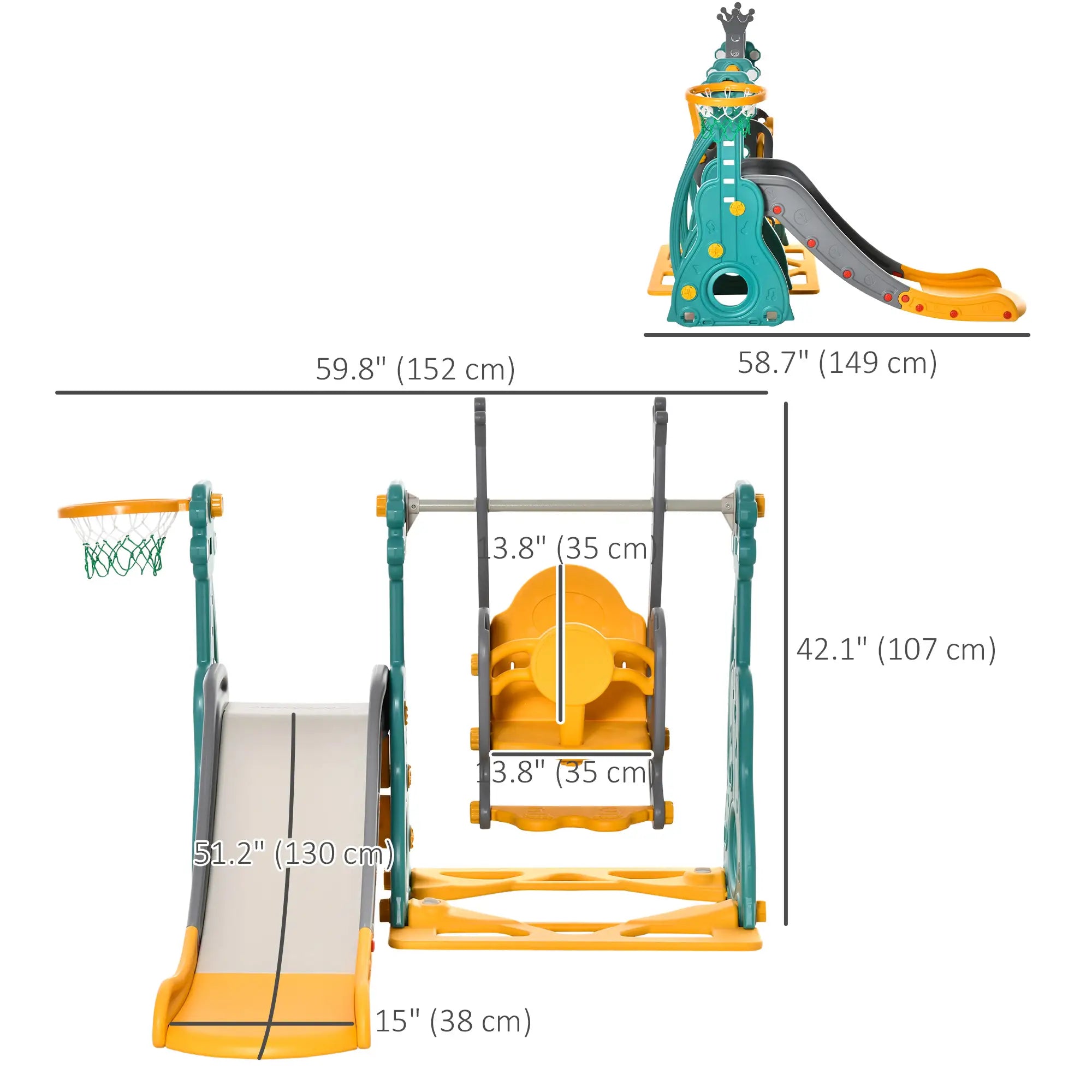 4-in-1 Kids Slide, Swing Set, Basketball Hoop, Adjustable Seat Gym Sets & Swings at Gallery Canada