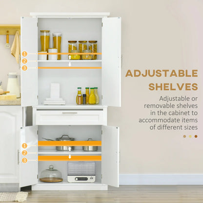 72" Kitchen Pantry Cabinet, 4-Door with Drawer, Adjustable Shelves, White Kitchen Pantry Cabinets at Gallery Canada