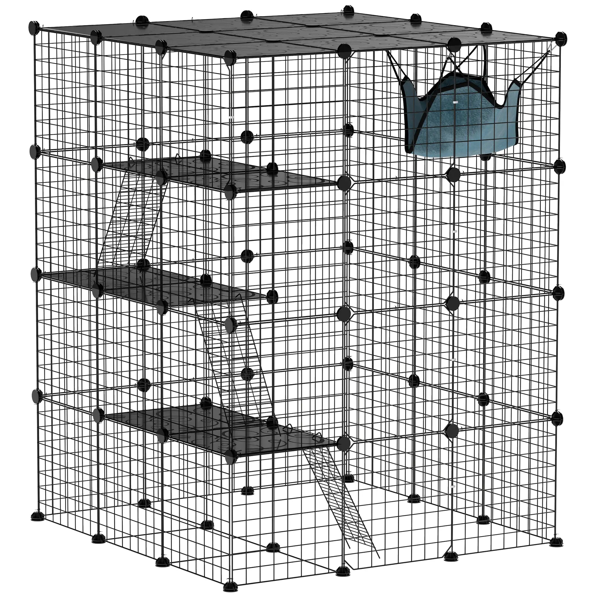 4 Tier DIY Cat Cage, Indoor Catio for 1-3 Cats, Black Outdoor Cat Enclosures Black at Gallery Canada
