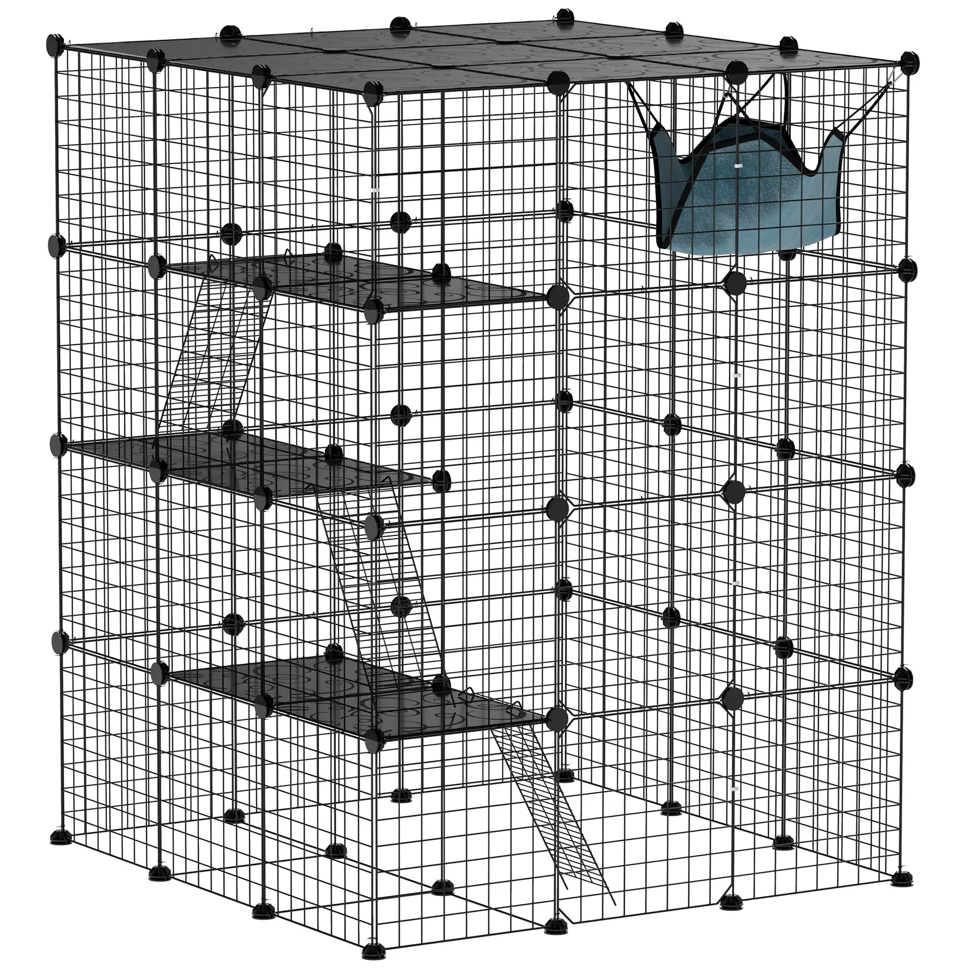 4 Tier DIY Cat Cage, Indoor Catio for 1-3 Cats, Black Outdoor Cat Enclosures Black at Gallery Canada