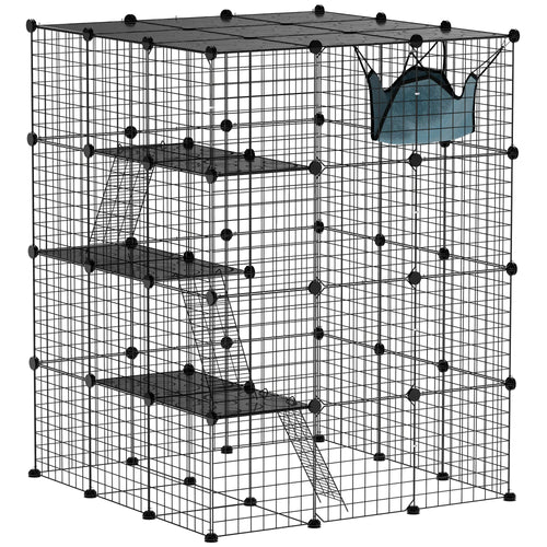 4 Tier DIY Cat Cage, Indoor Catio for 1-3 Cats, Black