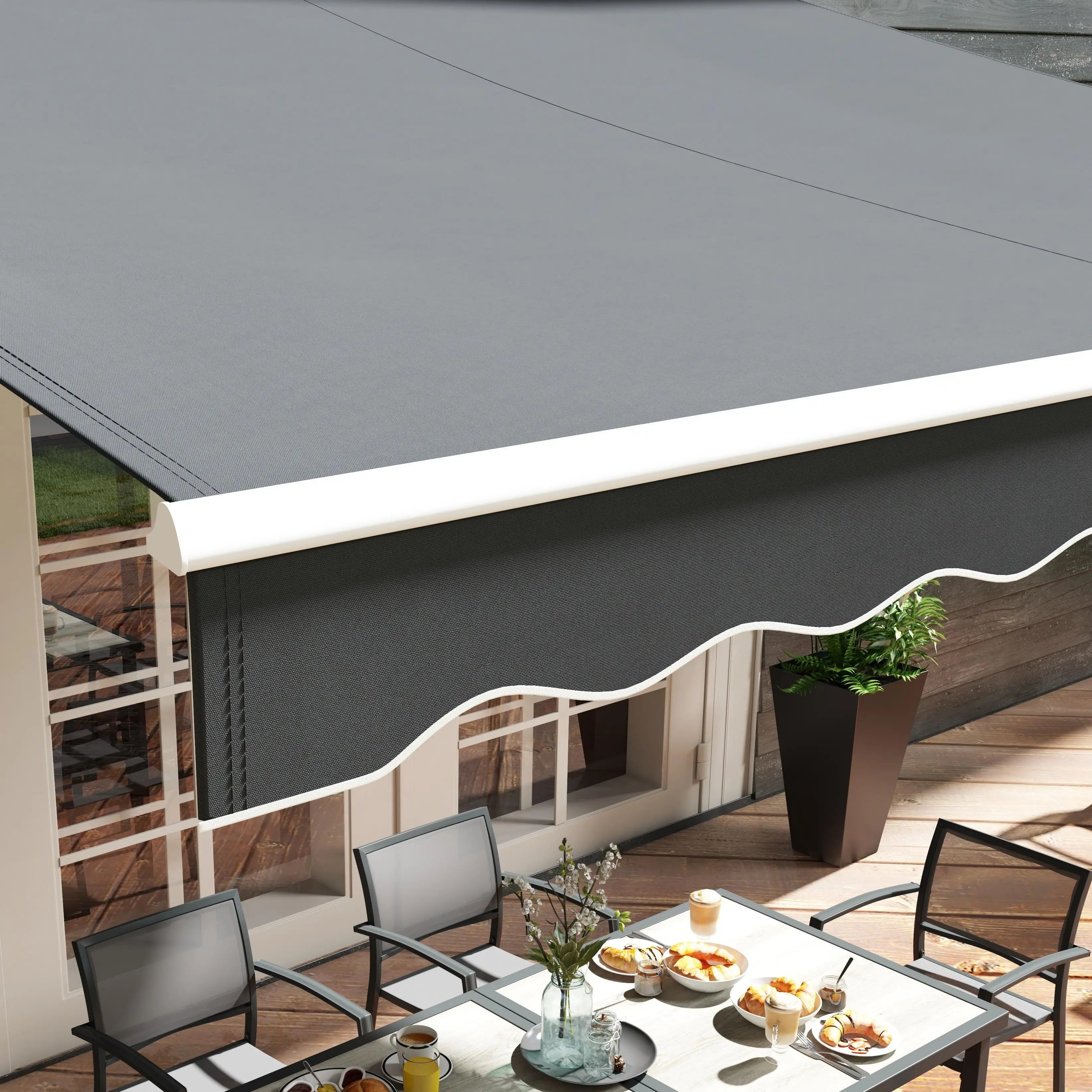 12'x10' Electric Retractable Awning, UV Protection, Black Deck Awnings at Gallery Canada