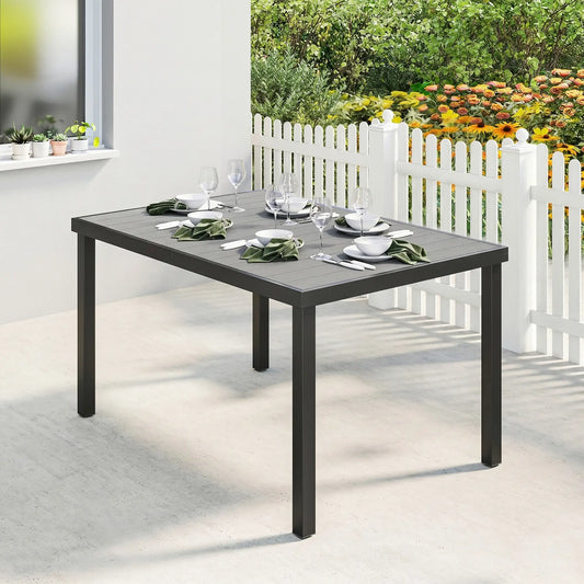 Rectangular Patio Table For 6, Wood-Plastic Composite Top, Steel Frame, Grey