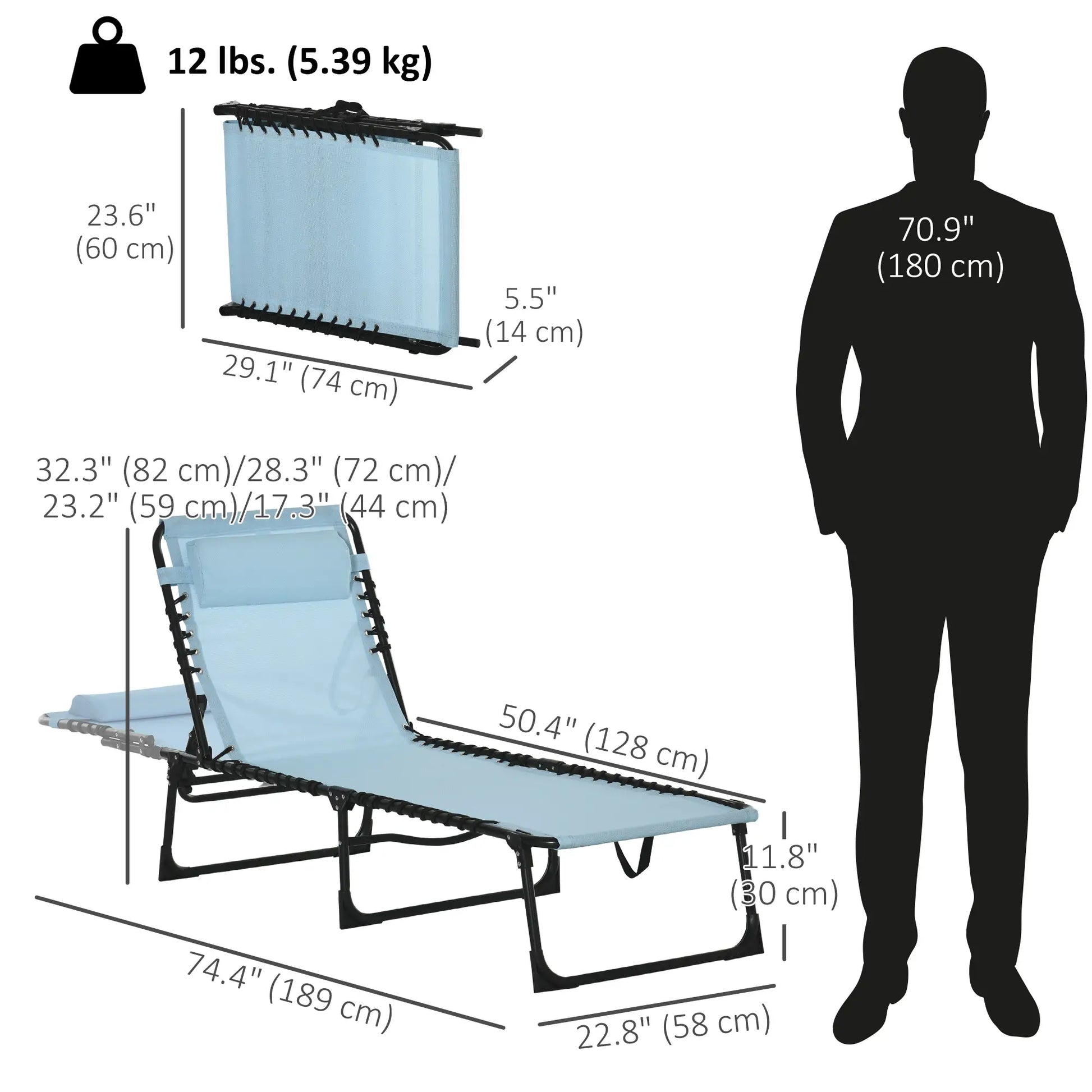 Outdoor Folding Lounge Chair, 4-Level Adjustable, Light Blue Lounger Chairs at Gallery Canada