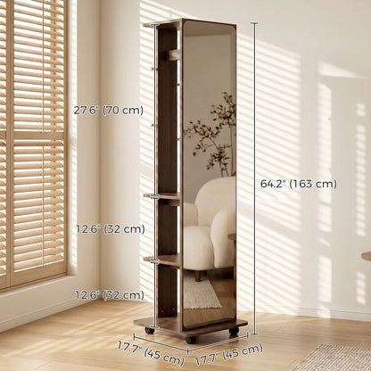 Full Length Floor Mirror With Storage Shelves, Wood Grain, Brown Full Length Mirrors at Gallery Canada