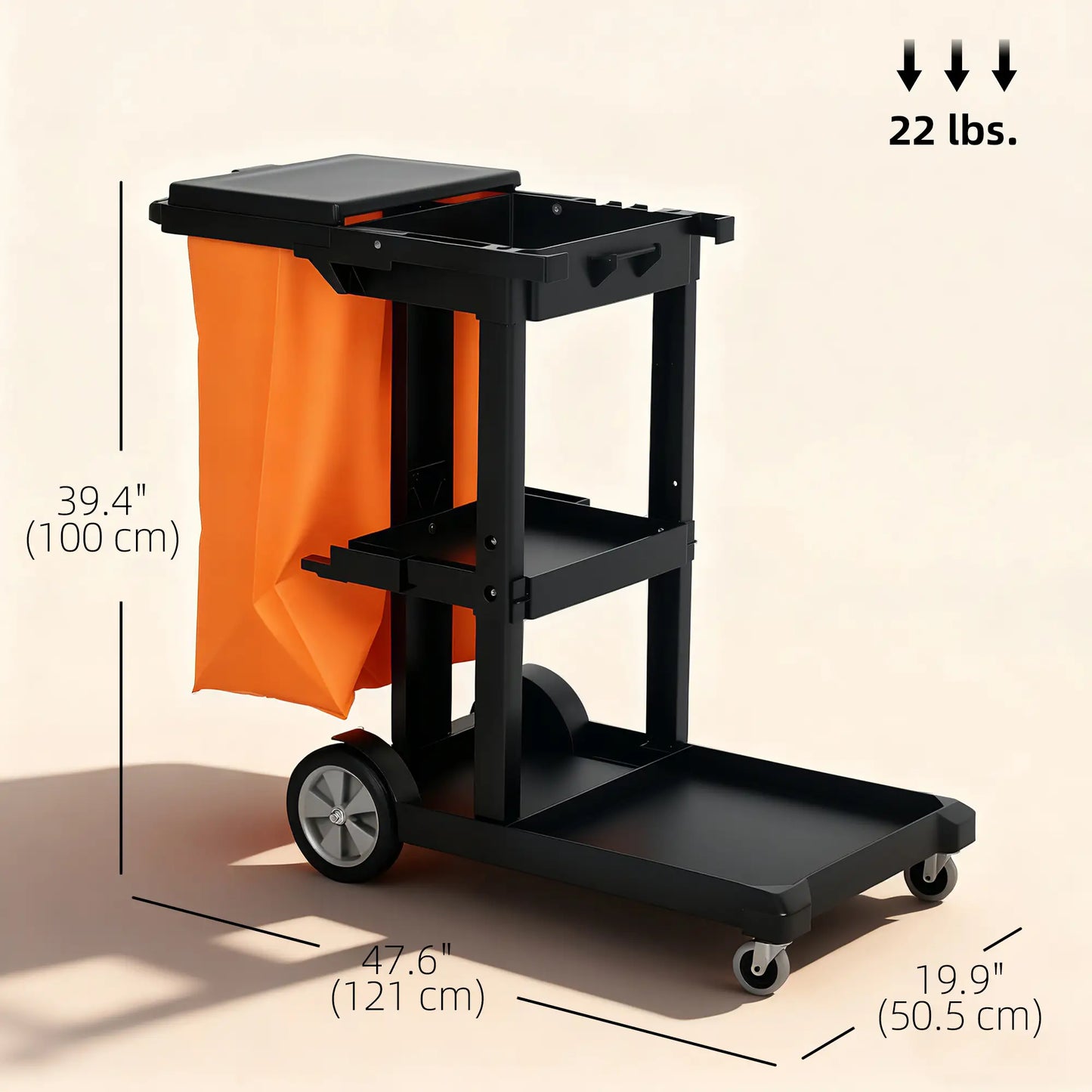 Commercial Janitorial Cart, 3 Tier Shelves, Black Household Supplies at Gallery Canada