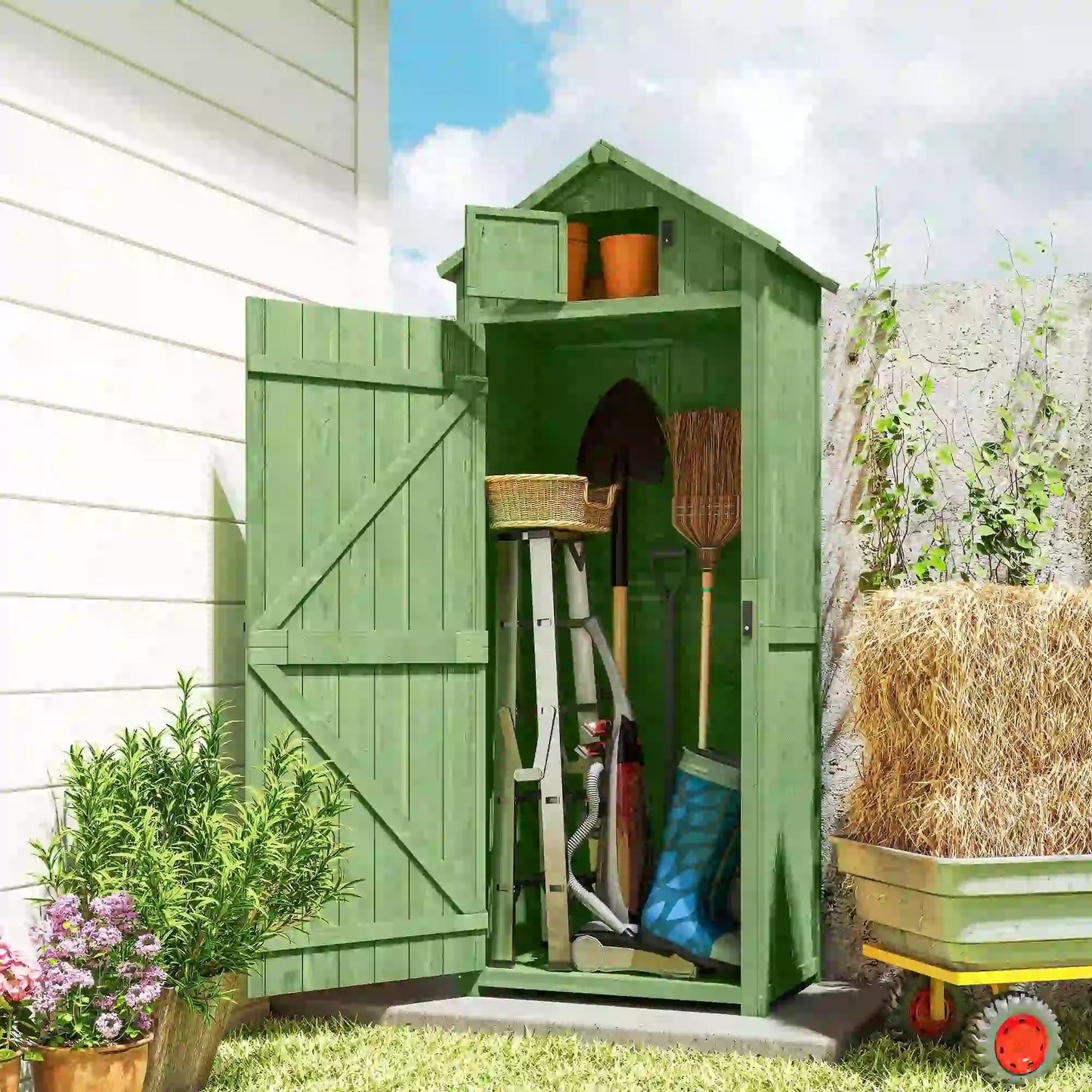 30" x 21" x 71" Garden Storage Shed, Outdoor Tool House, 3 Tier Shelves, Green Sheds at Gallery Canada