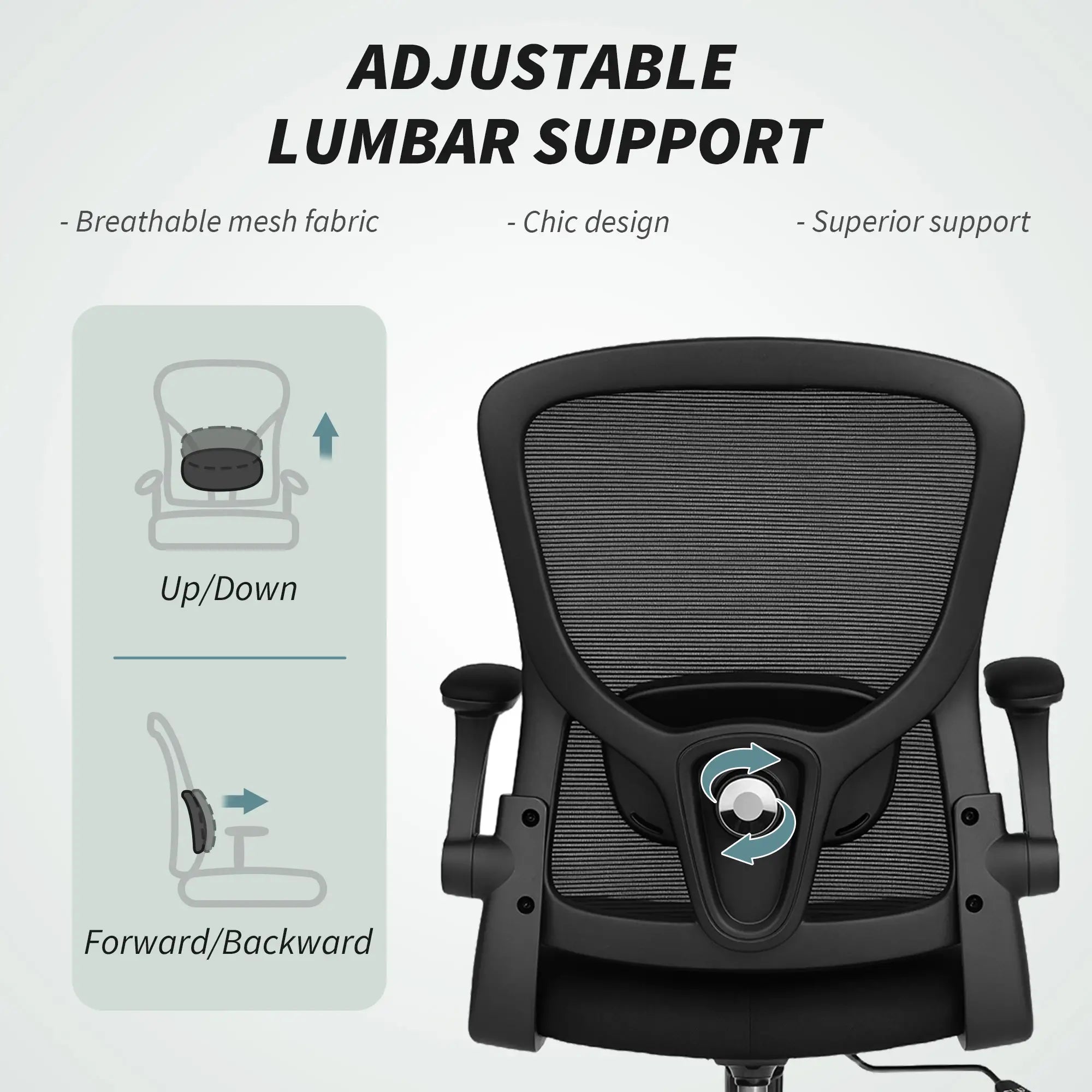 Ergonomic Mesh Office Chair, 4D Lumbar Support, Flip-Up Armrests, Tilt, Black Task Chairs at Gallery Canada