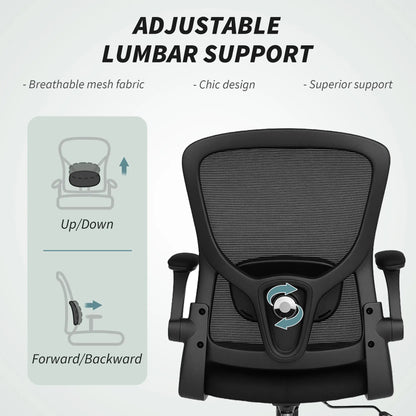 Ergonomic Mesh Office Chair, 4D Lumbar Support, Flip-Up Armrests, Tilt, Black Task Chairs at Gallery Canada