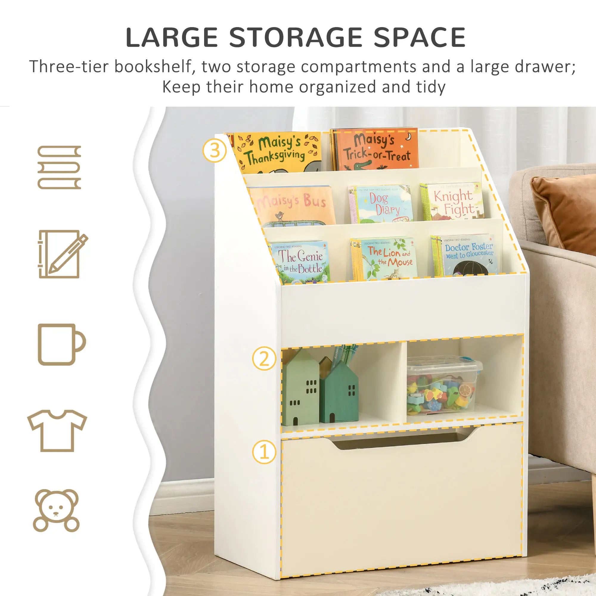 Kids Bookcase, Multi-Shelf Organizer with Drawer, White Baby & Kids Storage at Gallery Canada