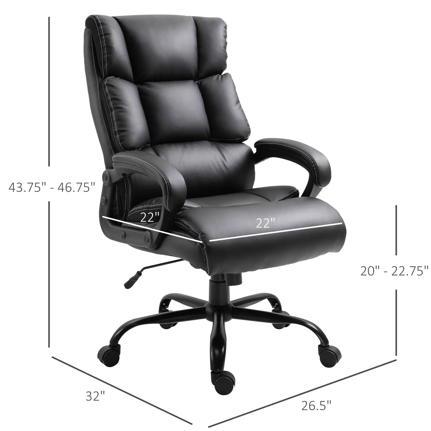 Ergonomic Office Chair, Adjustable Height, PU Leather, 360 Swivel, 400lbs, Black Executive & Manager Chairs at Gallery Canada
