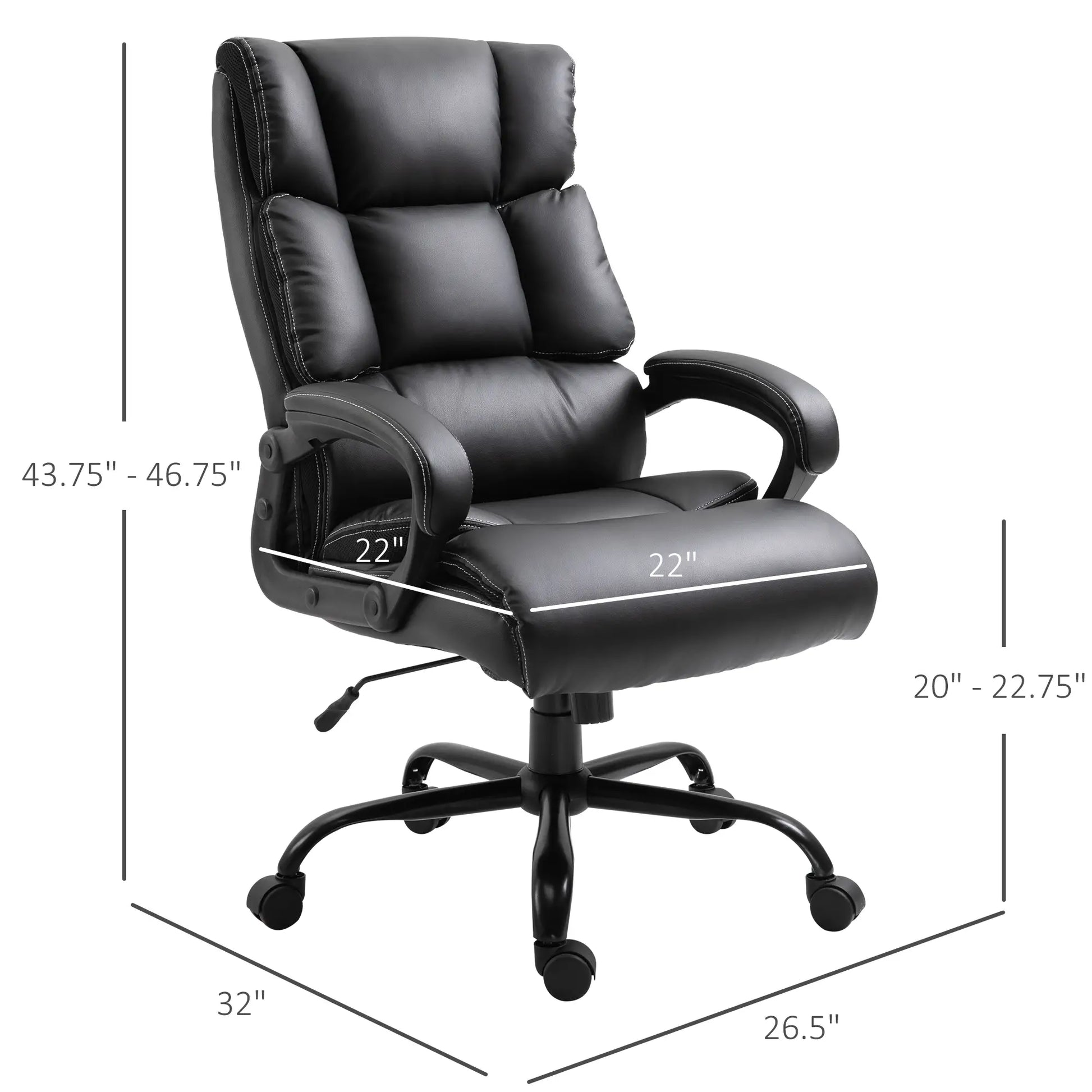 Ergonomic Office Chair, Adjustable Height, PU Leather, 360 Swivel, 400lbs, Black Executive & Manager Chairs at Gallery Canada