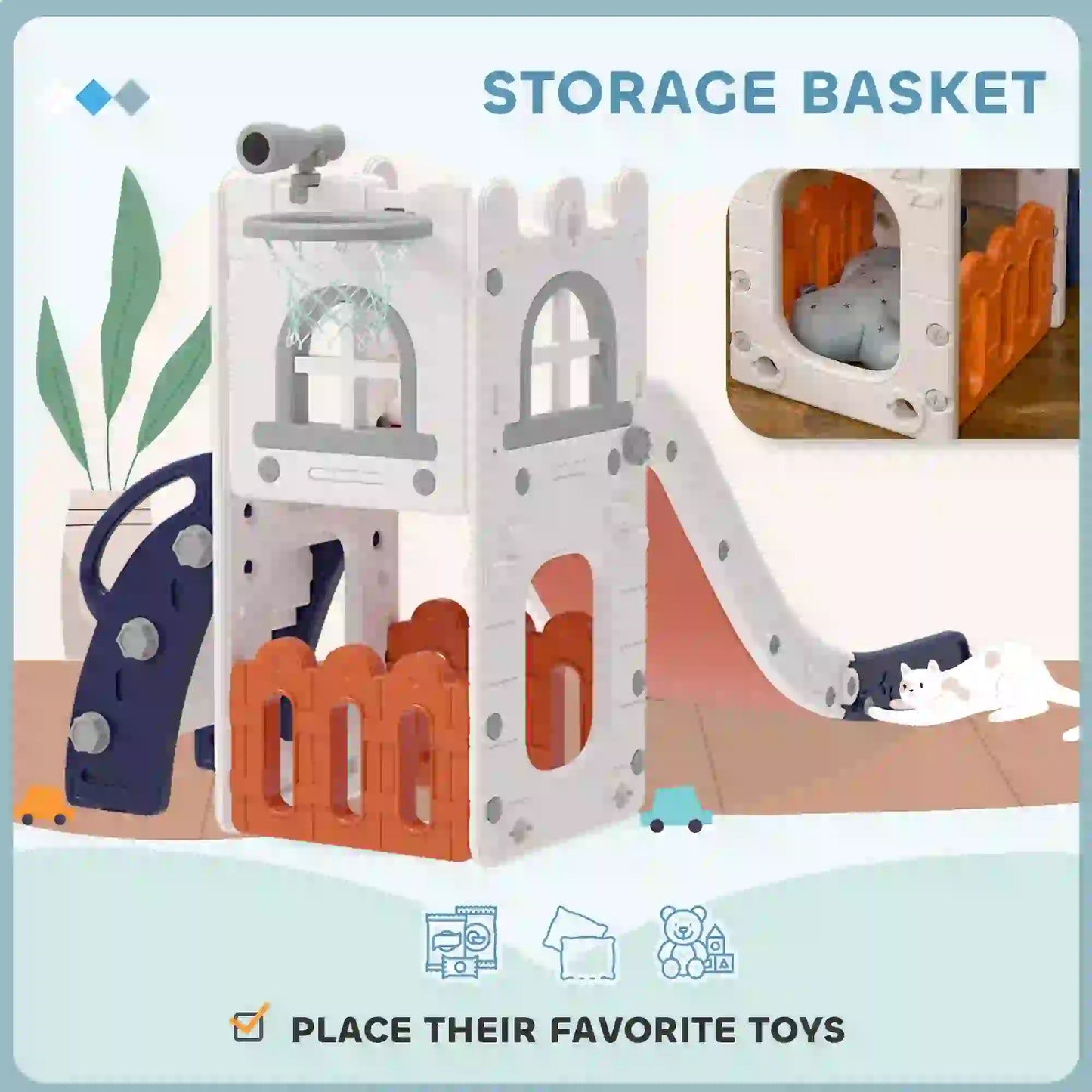 Toddler Slide With Basketball Hoop, Climber, Telescope, Storage Basket, For 1-3 Years, Orange Gym Sets & Swings at Gallery Canada