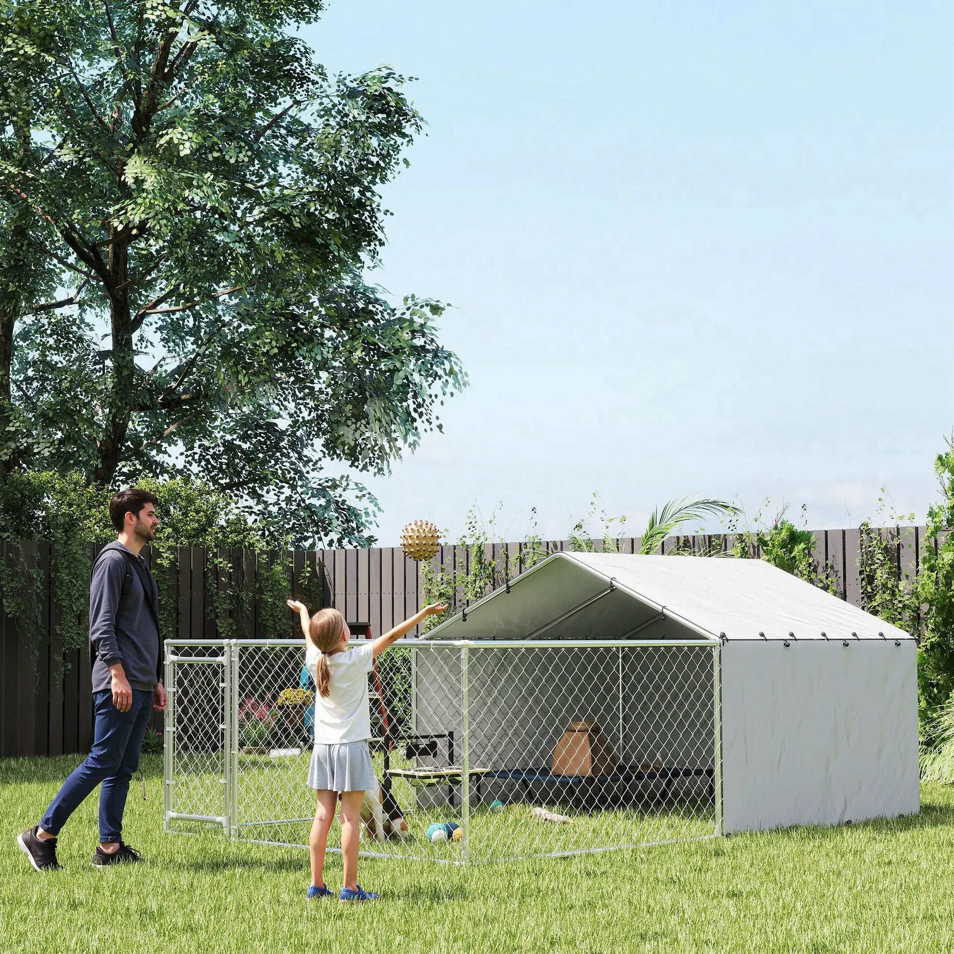 Galvanized Steel Dog Kennel, Outdoor, Waterproof UV-Resistant Cover, Large Dogs, 13.1' x 7.5' x 4.9' Houses, Kennels & Pens at Gallery Canada