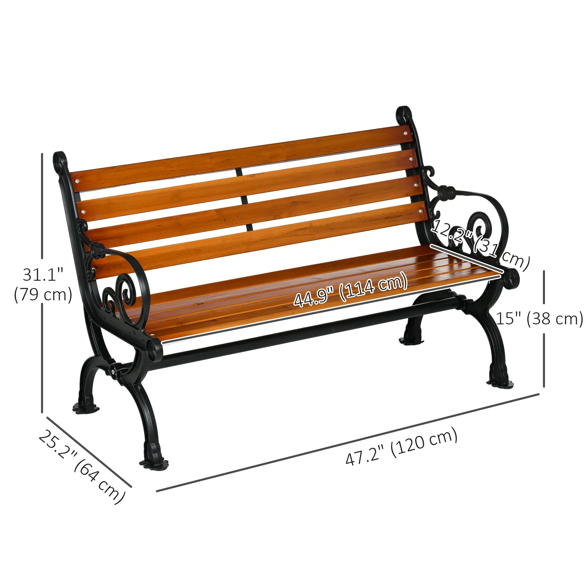 47 Inch Outdoor Garden Bench, Patio Loveseat, 528 lbs. Capacity, Teak Color Outdoor Benches at Gallery Canada