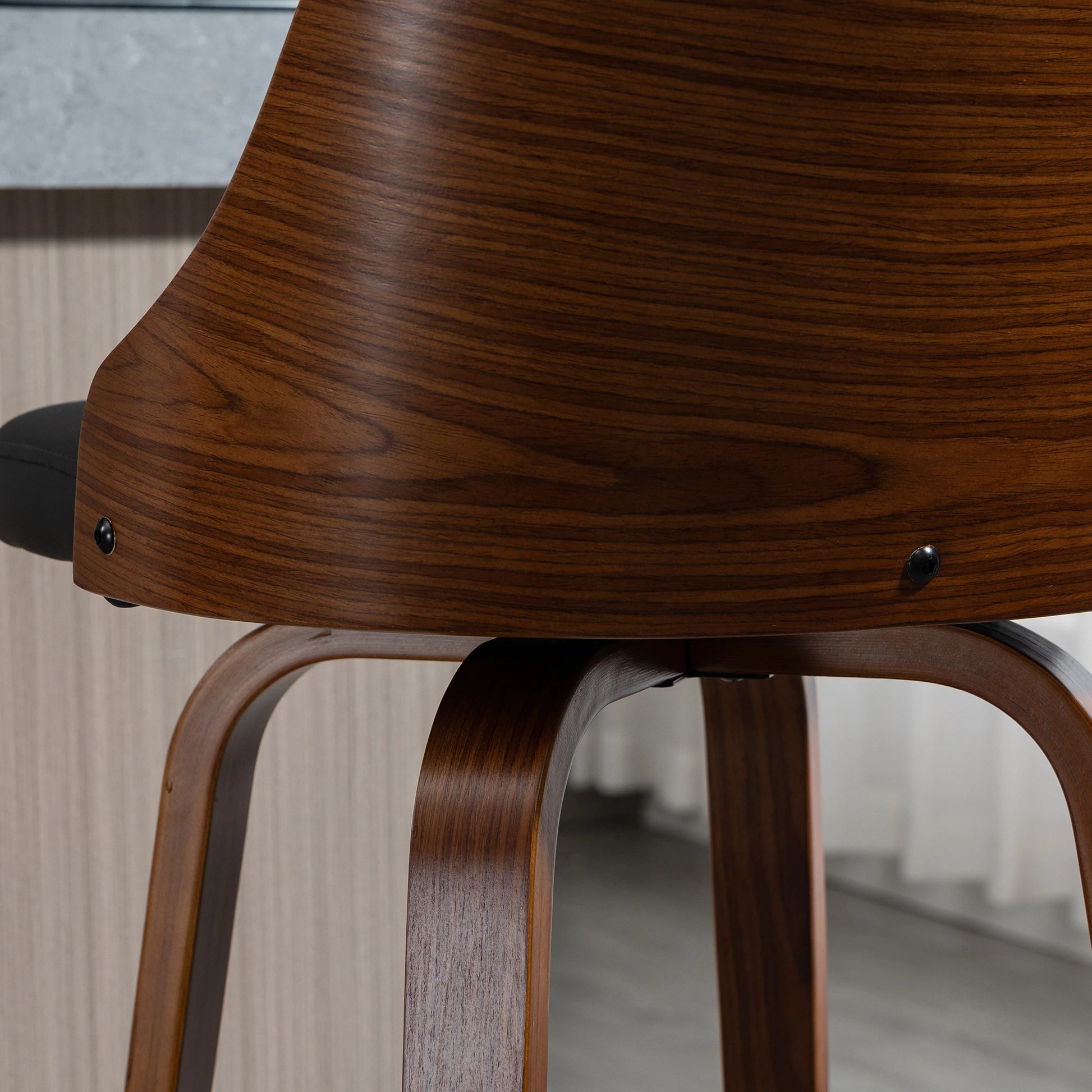 PU Leather Swivel Bar Stools, Set of 2, Solid Wood Legs, Black Bar Stools at Gallery Canada