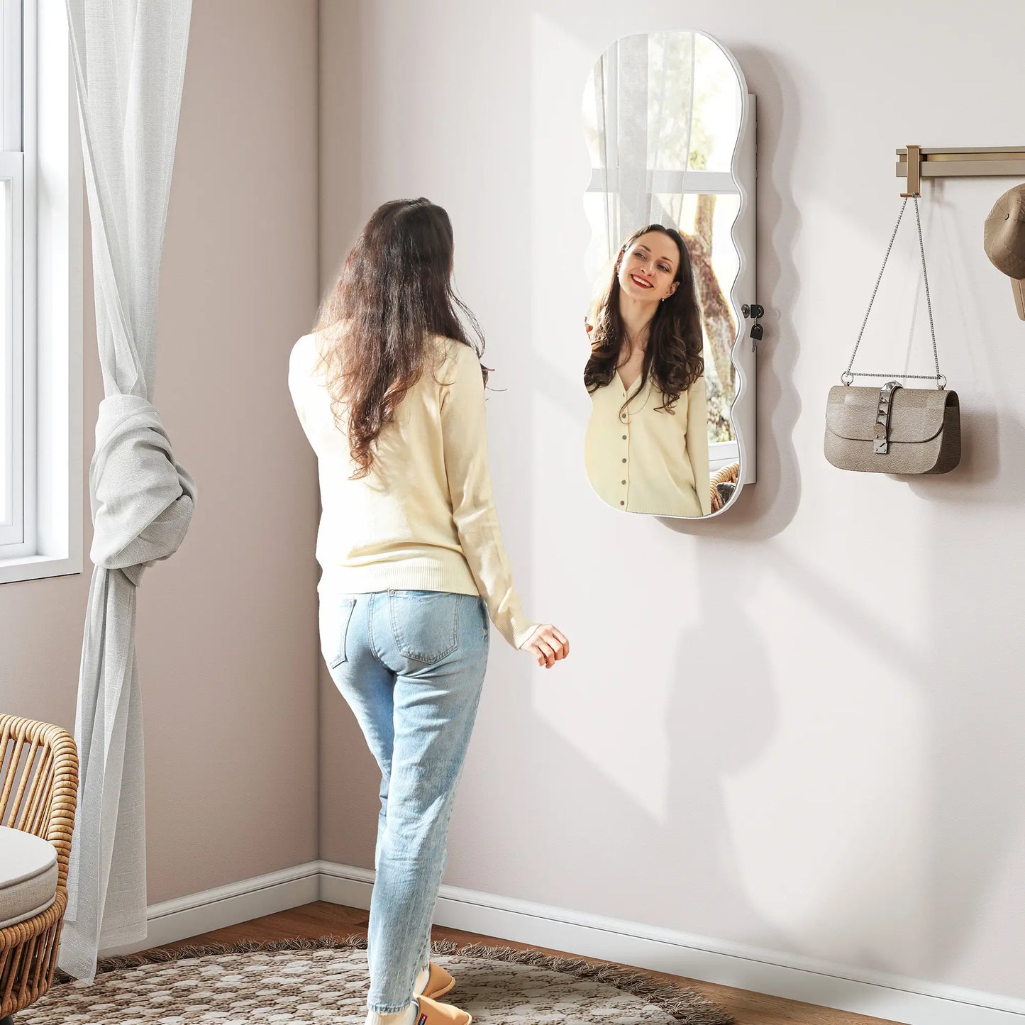 Jewelry Armoire Cabinet With Lights, Wall Mounted, Full Length Mirror, White Jewellery Armoire & Jewellery Mirror Cabinets at Gallery Canada