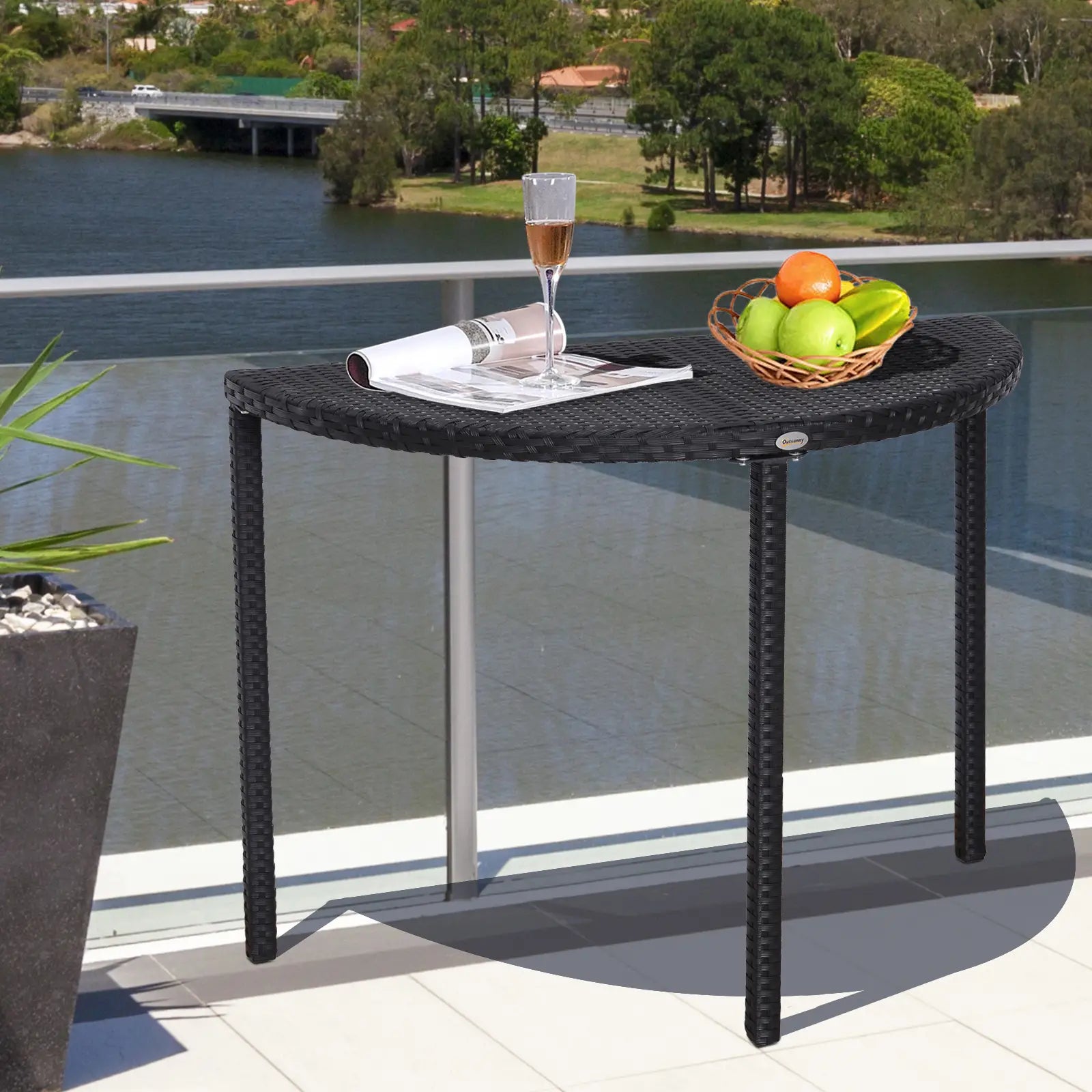 Half Round Side Table, PE Rattan Coffee Table, Black Patio Side Tables at Gallery Canada