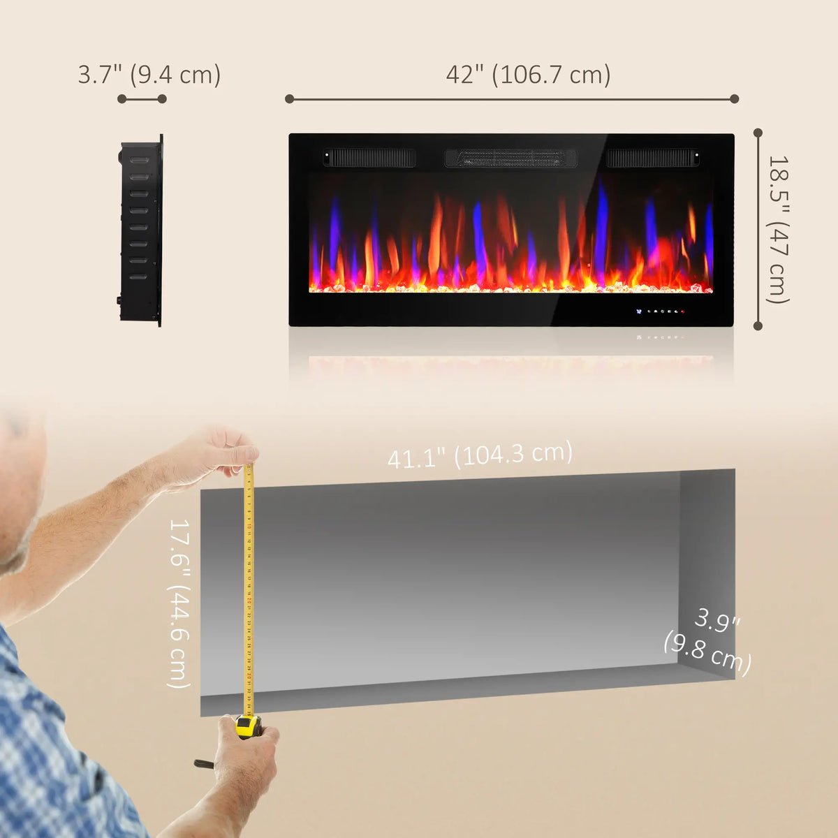 42 Inch Electric Fireplace, Freestanding, Wall Mounted, Eco Mode, Remote, 1500W Electric Fireplaces at Gallery Canada