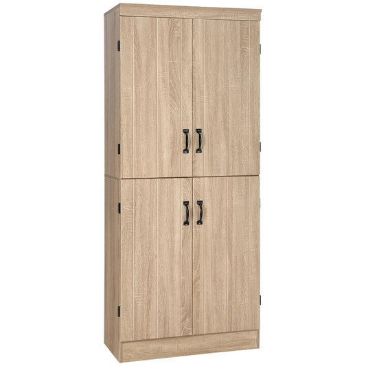 4-Door Storage Cabinet, Freestanding Pantry, Adjustable Shelves, 70", Natural Kitchen Pantry Cabinets Natural at Gallery Canada