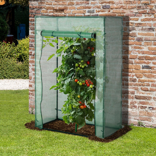 40"L x 20"W x 59"H Walk-in Garden Greenhouse with Durable Steel Frame Outdoor Hot House Tomato Plant Warm House w/ Roll up Door, PE Cover, Green - Gallery Canada