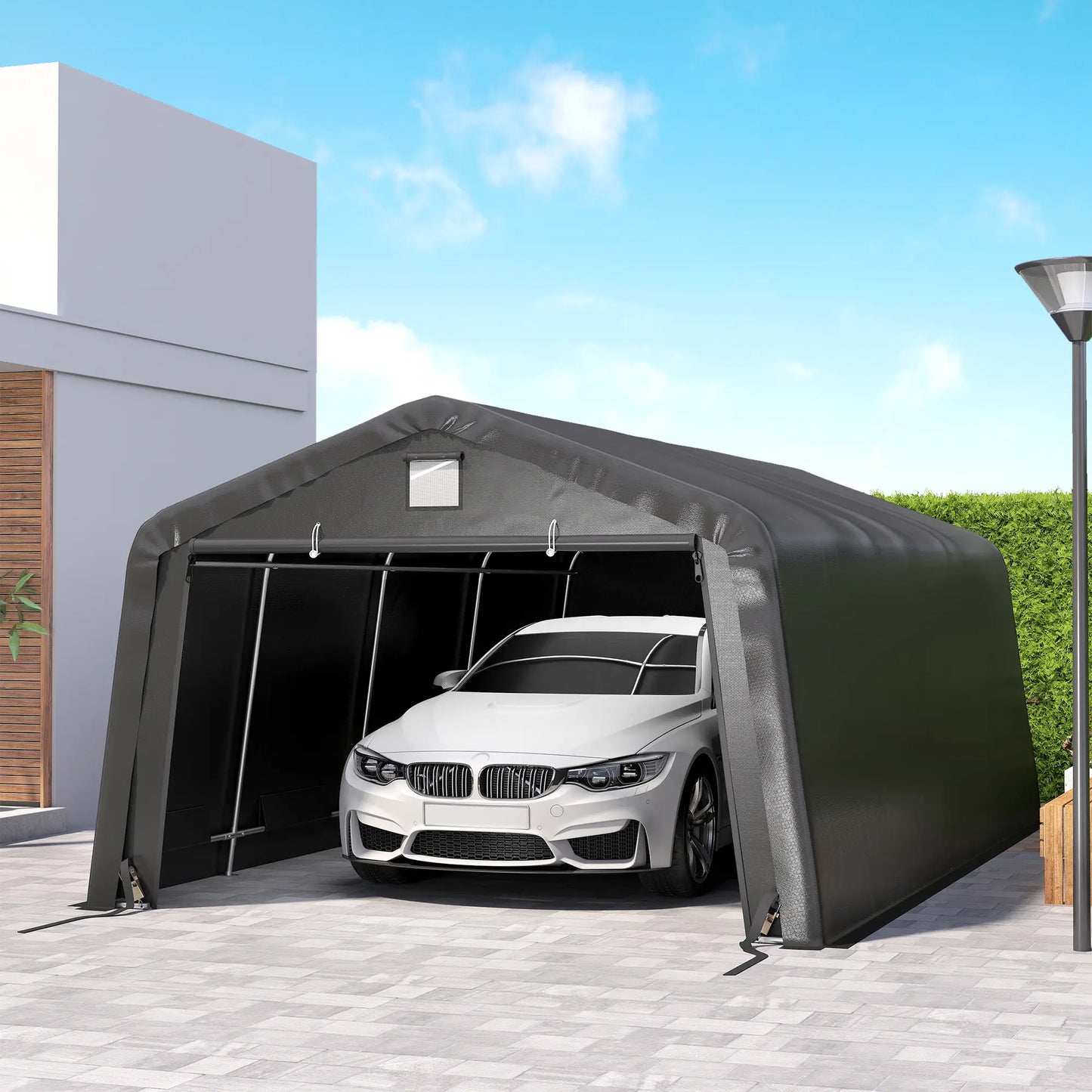 12' x 20' Portable Garage, Heavy Duty Carport Canopy, Black Car Shelters at Gallery Canada