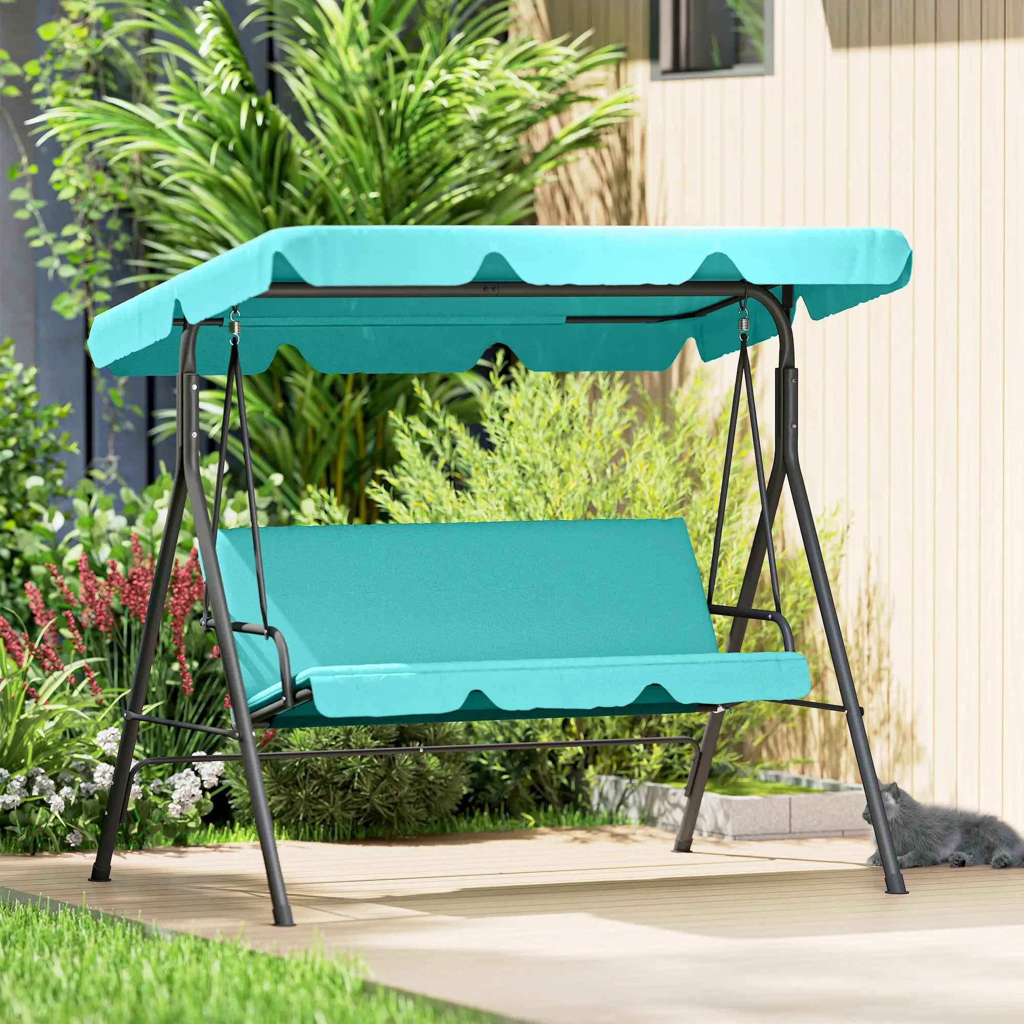 3-Seater Outdoor Porch Swing, Adjustable Canopy, Teal Porch Swings with Canopy at Gallery Canada