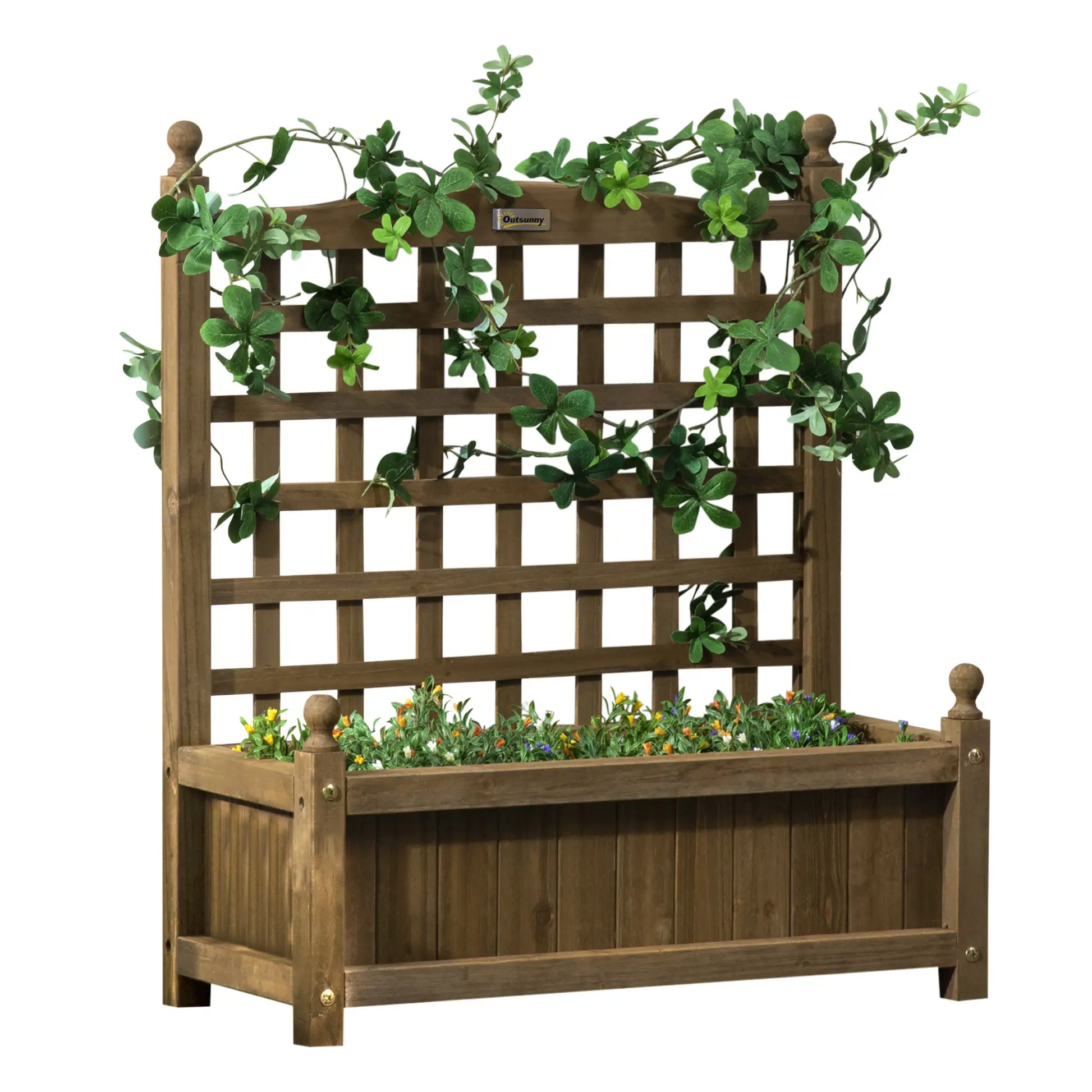 Wood Raised Garden Bed Planter with Trellis, Indoor Outdoor, Coffee Wooden Planter Boxes at Gallery Canada