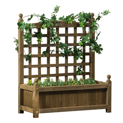 Wood Raised Garden Bed Planter with Trellis, Indoor Outdoor, Coffee Wooden Planter Boxes at Gallery Canada