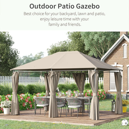 13'x10' Steel Patio Gazebo, Soft Top, 6 Removable Curtains, Khaki Gazebos at Gallery Canada