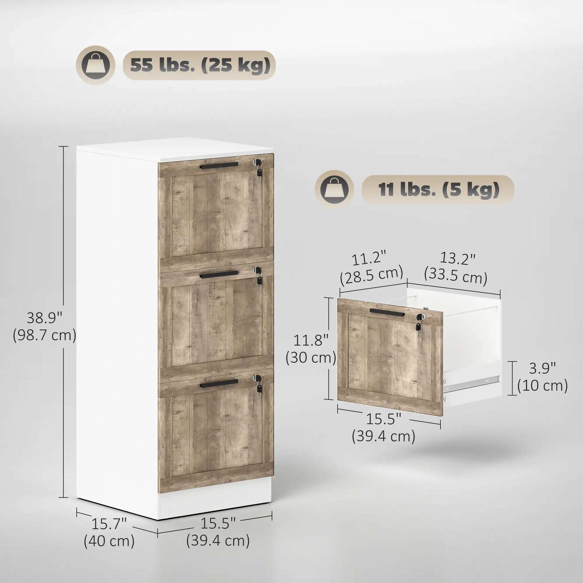 3 Drawer Filing Cabinet, Farmhouse Style, Adjustable Hanging Rails, A4 Letter Size, White Office Cabinets & Cupboards at Gallery Canada