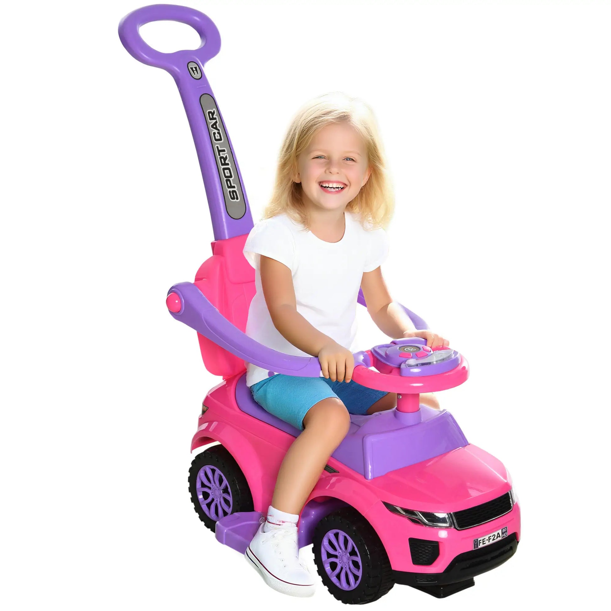 2 in 1 Kid Ride on Car, Push Stroller, 1-3 Years, Pink Push Cars for Toddlers Pink and Purple at Gallery Canada