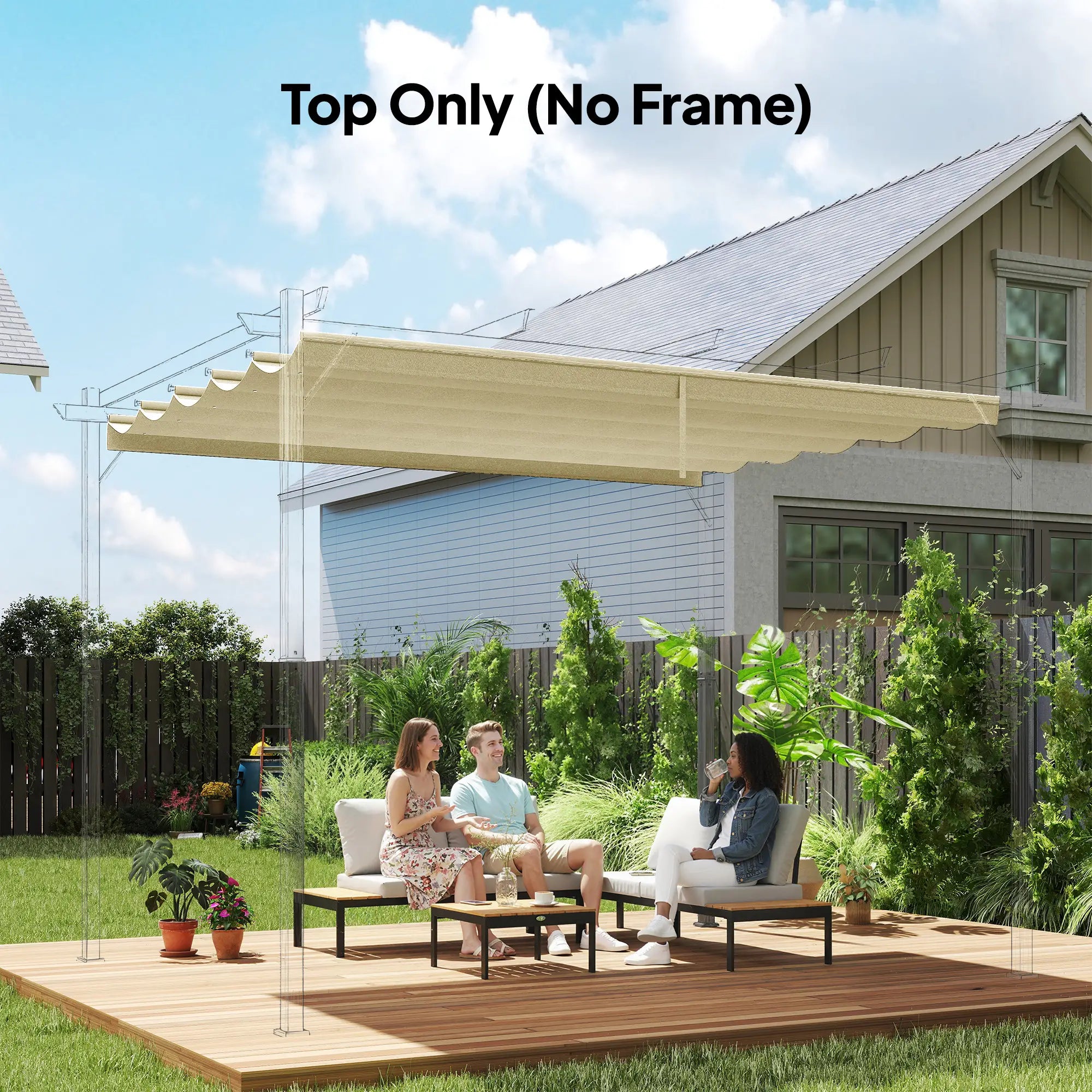 8.5' X 11.5' Retractable Pergola Canopy Replacement, Cream Gazebo Canopy Replacement at Gallery Canada