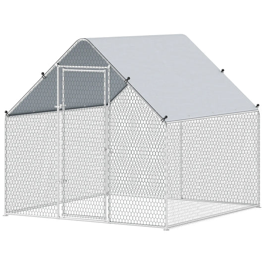 Metal Chicken Coop With Cover, 6.6' x 6.6' x 6.6' Chicken Coops Silver at Gallery Canada