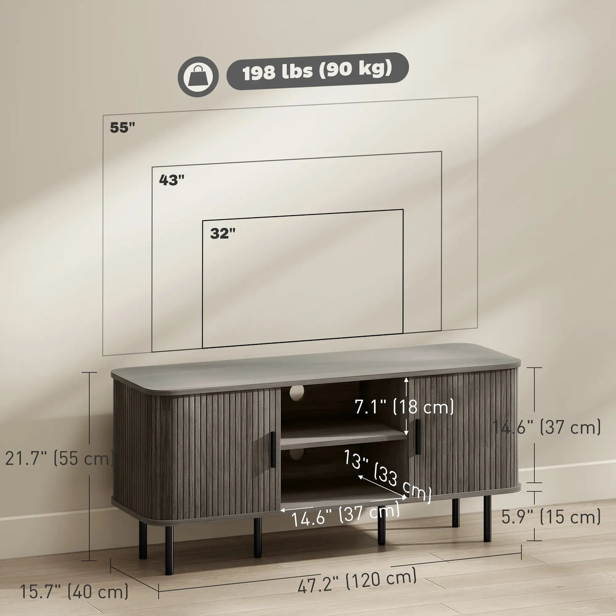 TV Stand For 55 Inches, Storage Shelves And Cabinets, Grey TV Stands at Gallery Canada