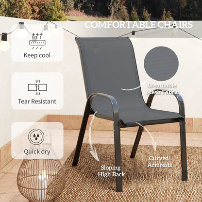 3 Piece Bistro Set, Stackable Mesh Chairs, Glass Table, Dark Grey Bistro Sets at Gallery Canada