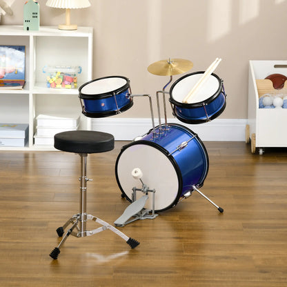 7 Piece Kids Drum Set, Throne, Cymbal, Pedal, Drumsticks, Blue Electronic Musical Pianos at Gallery Canada