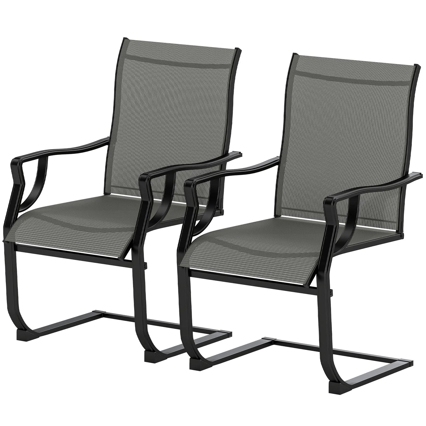 Spring Motion Patio Chairs Set Of 2, Curved High Backrest, All Weather Fabric, Metal Frame Outdoor Dining Sets Light Grey at Gallery Canada