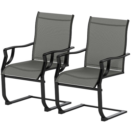Spring Motion Patio Chairs Set Of 2, Curved High Backrest, All Weather Fabric, Metal Frame Outdoor Dining Sets Light Grey at Gallery Canada