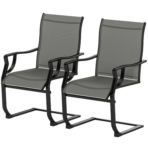 Spring Motion Patio Chairs Set Of 2, Curved High Backrest, All Weather Fabric, Metal Frame