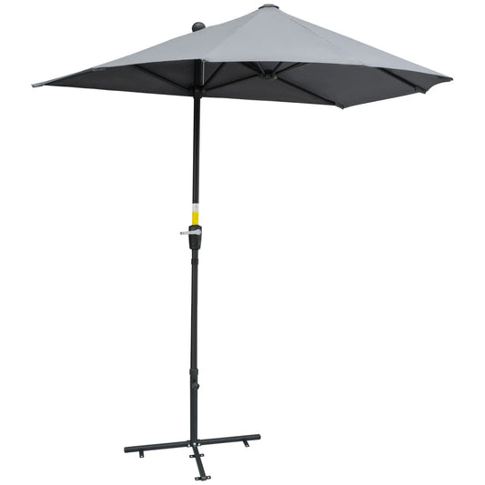 6.6 x 6ft Half Patio Umbrella, Double-Sided Canopy, Crank Handle, Grey Sun Umbrellas Dark Grey at Gallery Canada