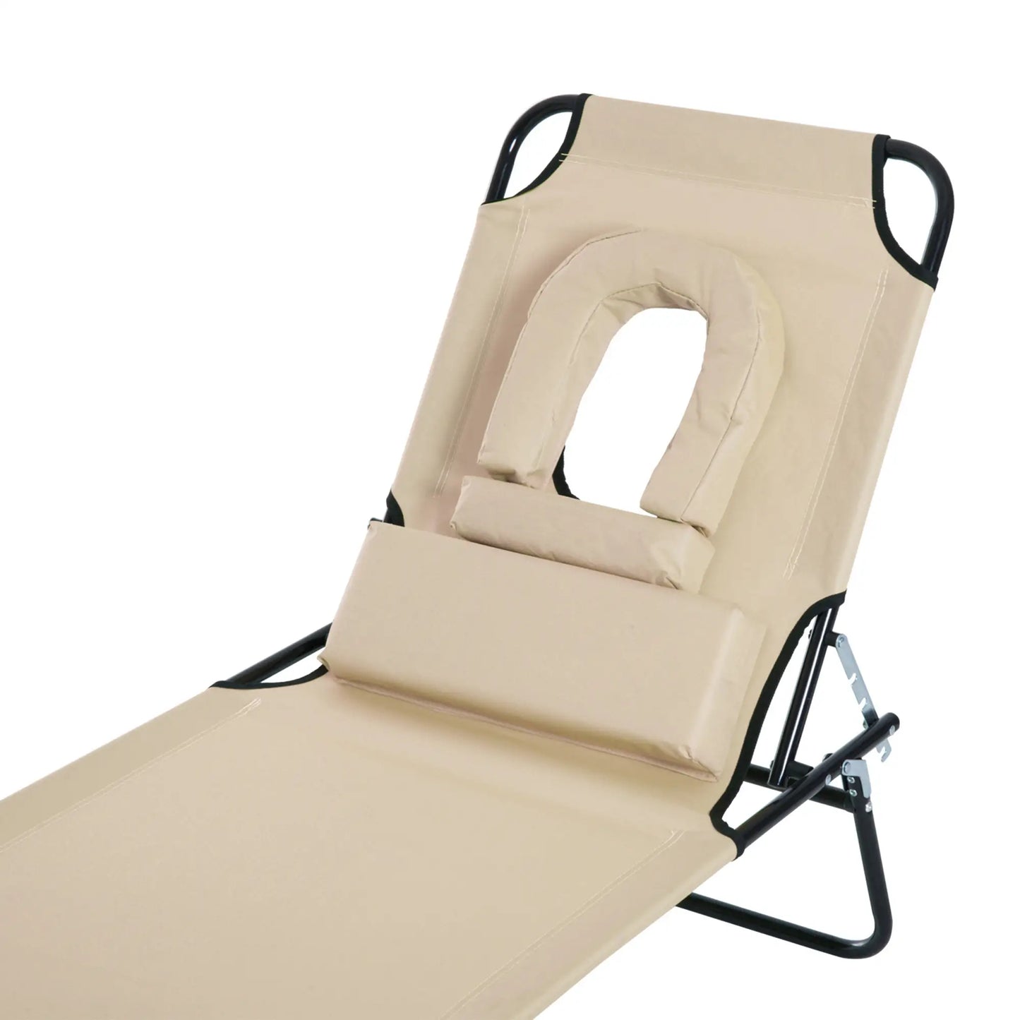 Outdoor Lounge Chair, Adjustable Backrest, Face Hole, Support Pillow, Beige Lounger Chairs at Gallery Canada