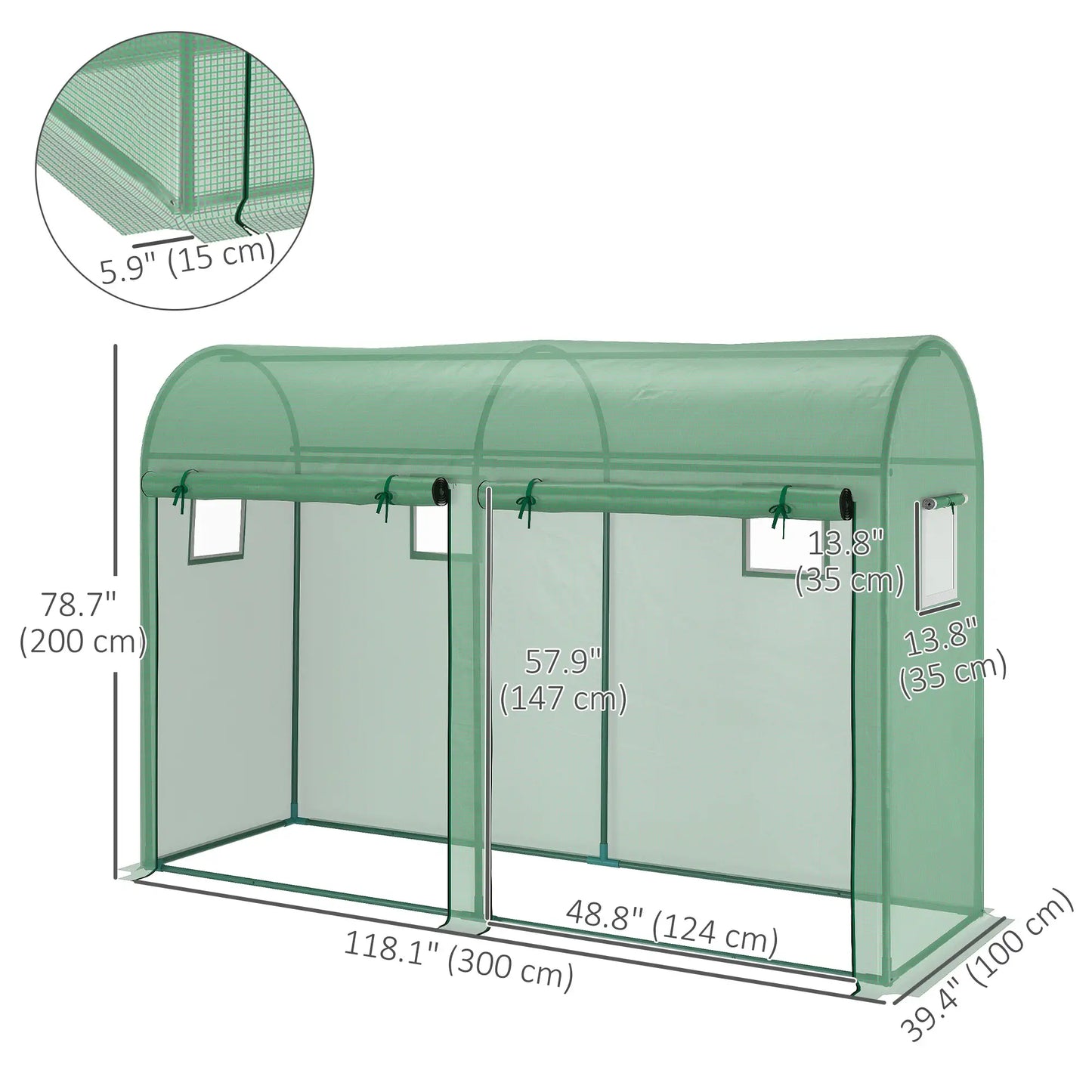 Outdoor Garden Greenhouse, Steel Tent, 2 Doors, 4 Windows, 9.8'x3.3'x6.6', Green Portable Greenhouses at Gallery Canada