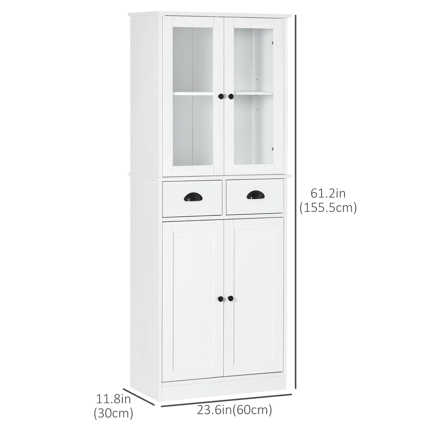 61" Kitchen Pantry Cabinet, Freestanding Farmhouse Style, White Kitchen Pantry Cabinets at Gallery Canada