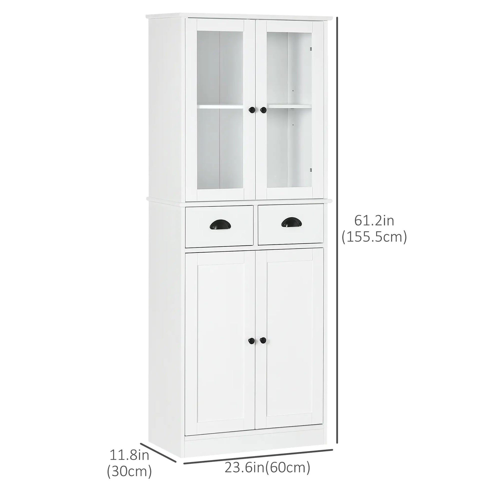 61" Kitchen Pantry Cabinet, Freestanding Farmhouse Style, White Kitchen Pantry Cabinets at Gallery Canada