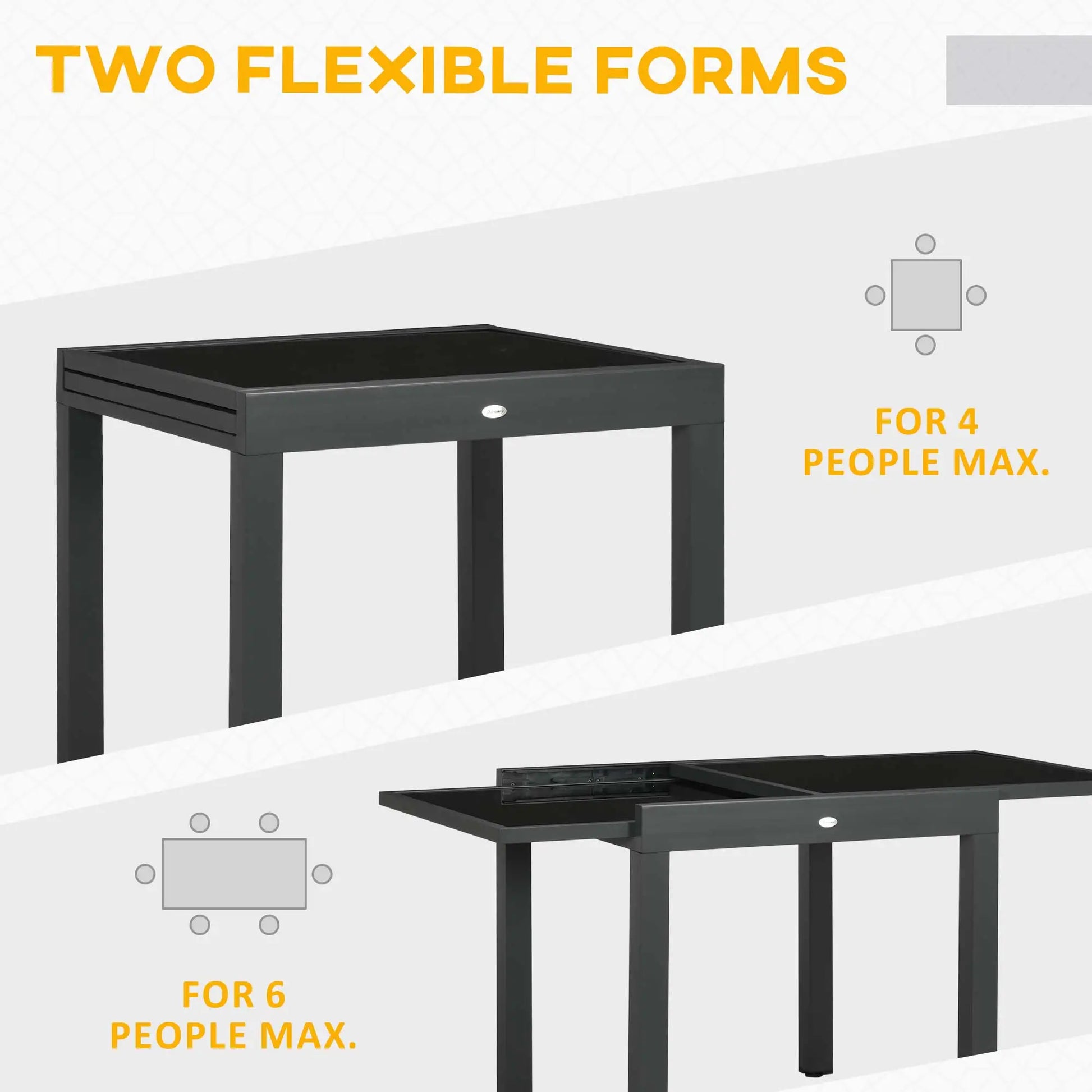 63" Extendable Outdoor Dining Table, Aluminum Frame, Tempered Glass, Black Patio Dinning Tables at Gallery Canada