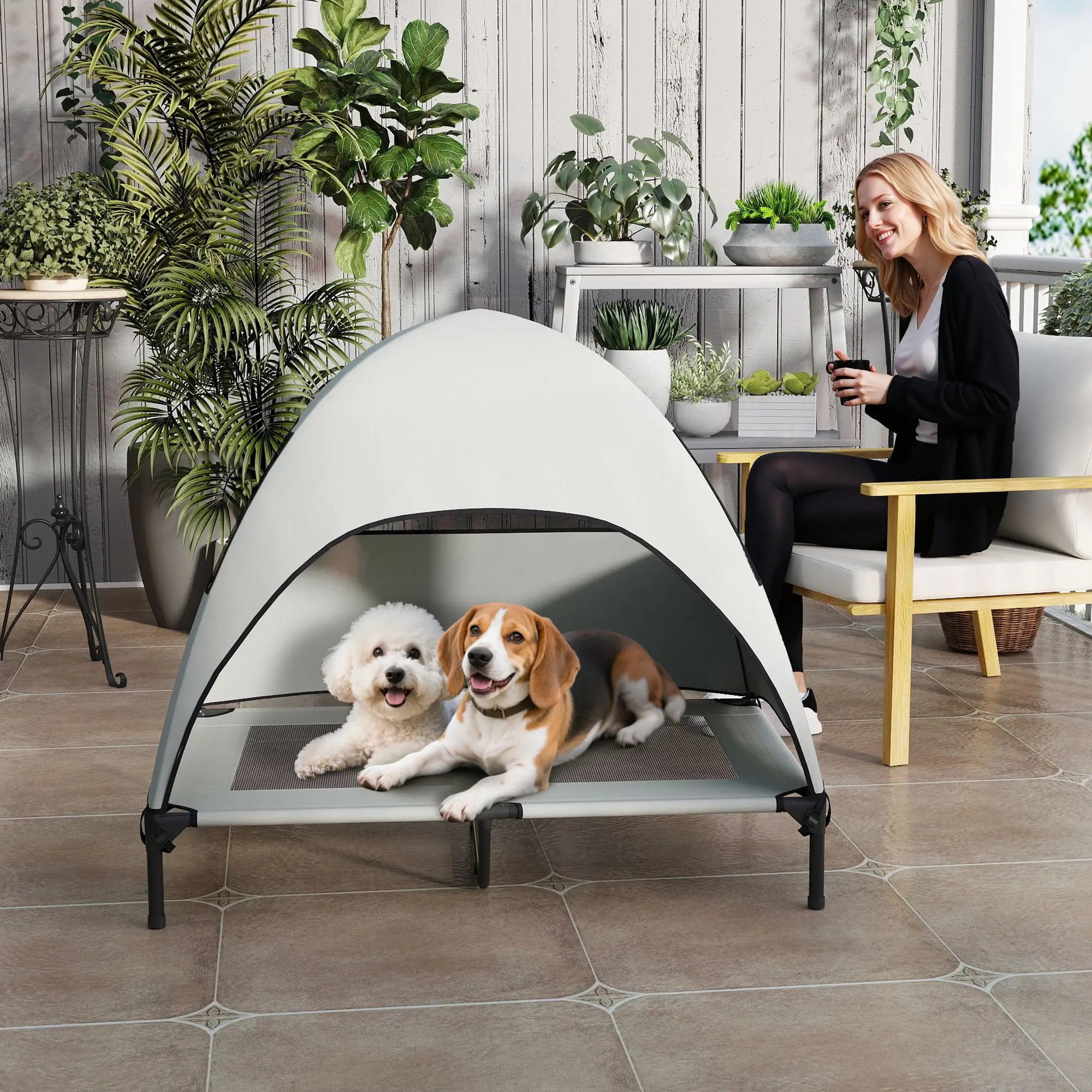 Elevated Dog Bed With Canopy, Washable Mesh, Steel Frame, 41.7